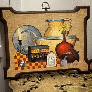 Kitchen Witch Wall Decor Art Victorian Wooden Frame